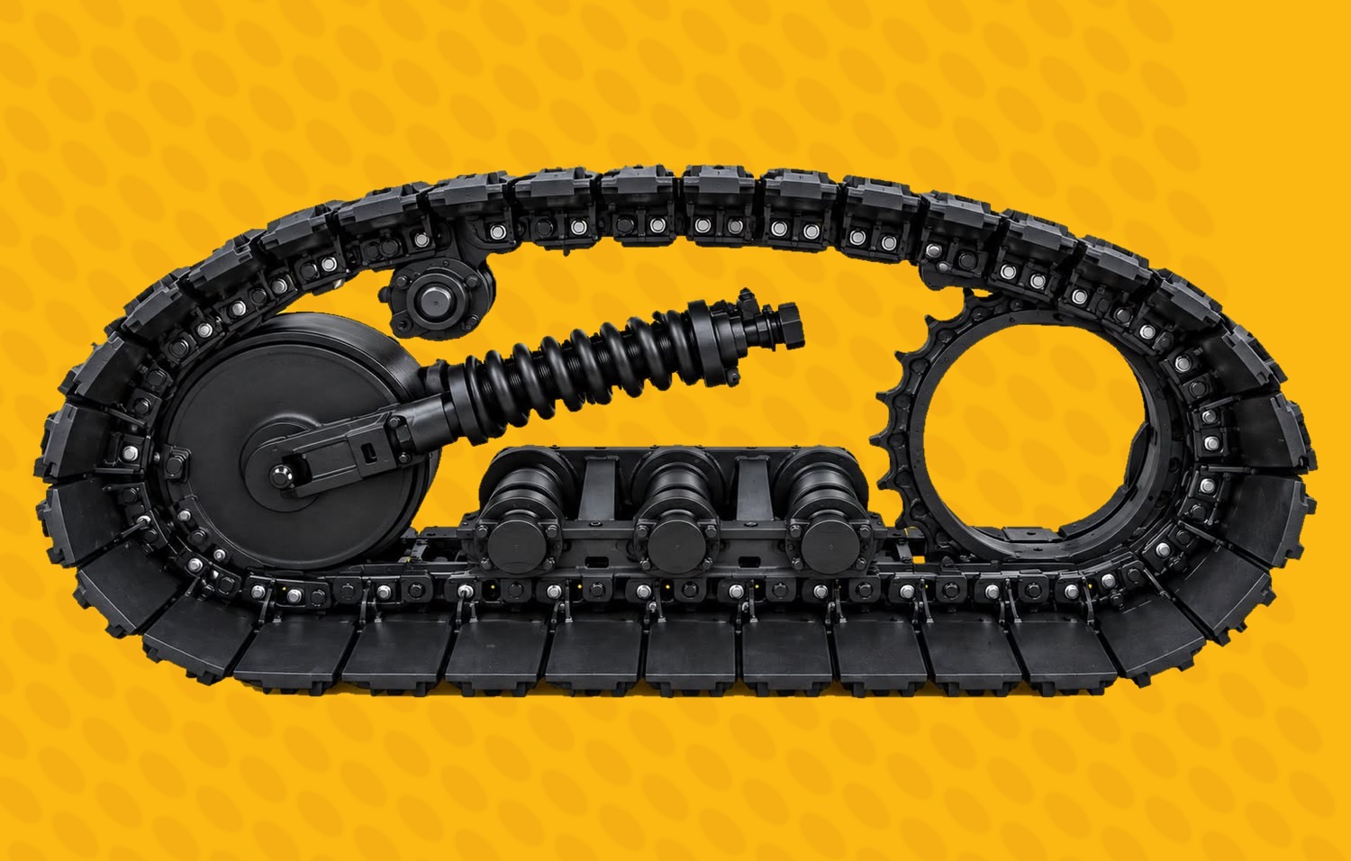 Tren de rodaje completo: cadena, sprocket, rueda tensora, resorte tensor y rodillos